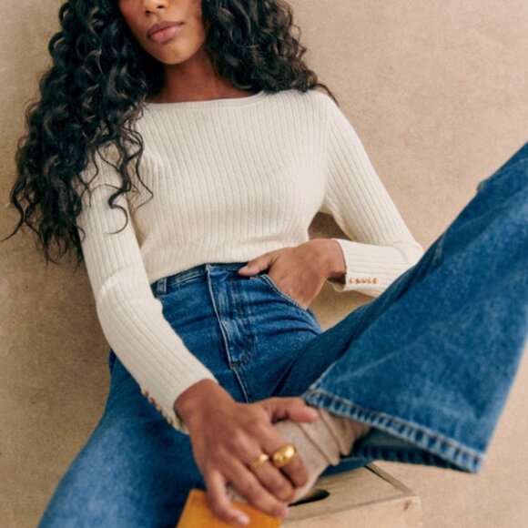 ✨ SALE✨ NWD Sezane Dita Jumper Top - Ecru Ivory French Knit Casual Soft XSmall - Picture 2 of 10